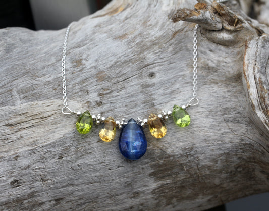 Kyanite Citrine Peridot Silver Necklace