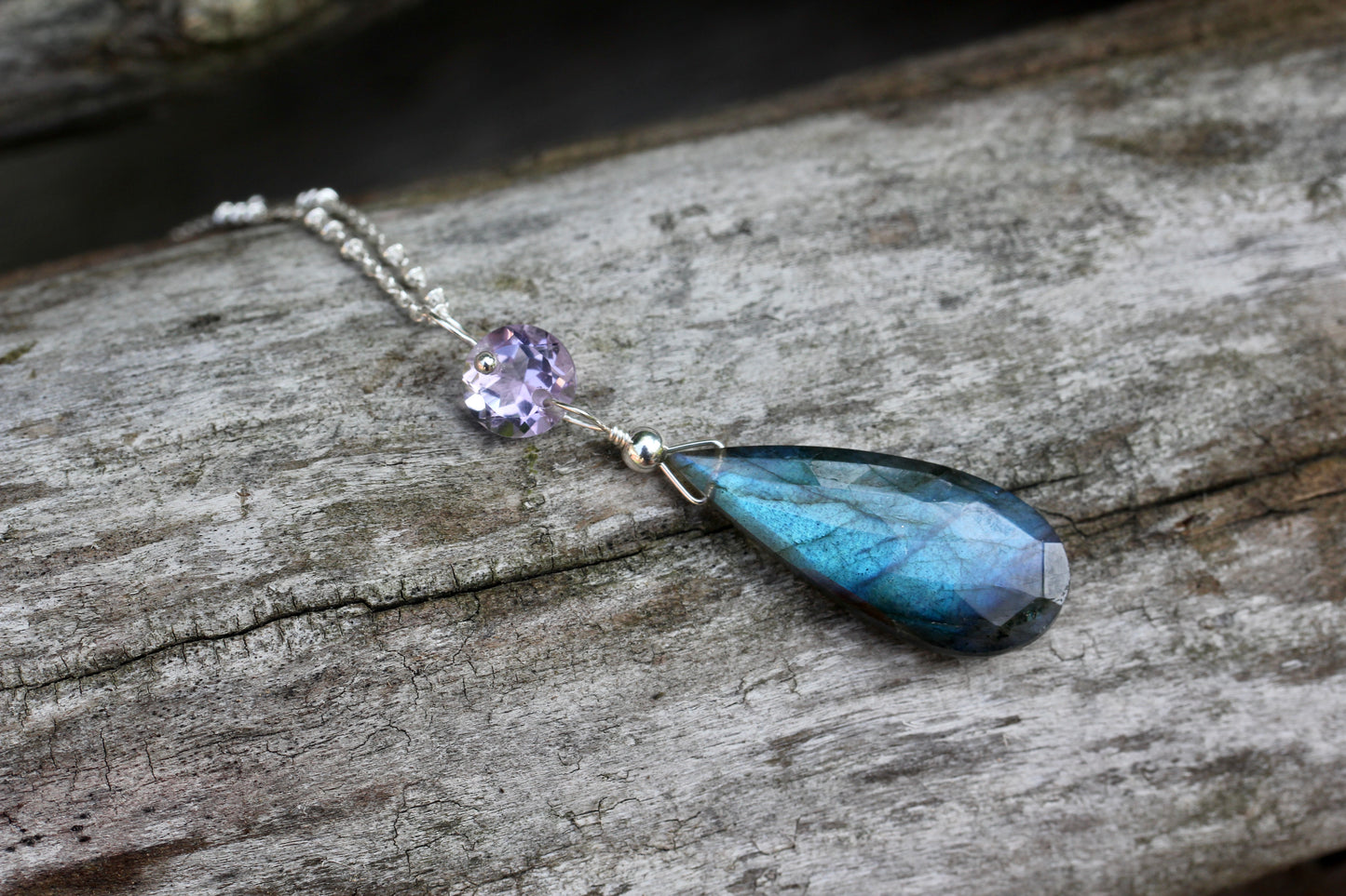 Labradorite Amethyst Silver Necklace