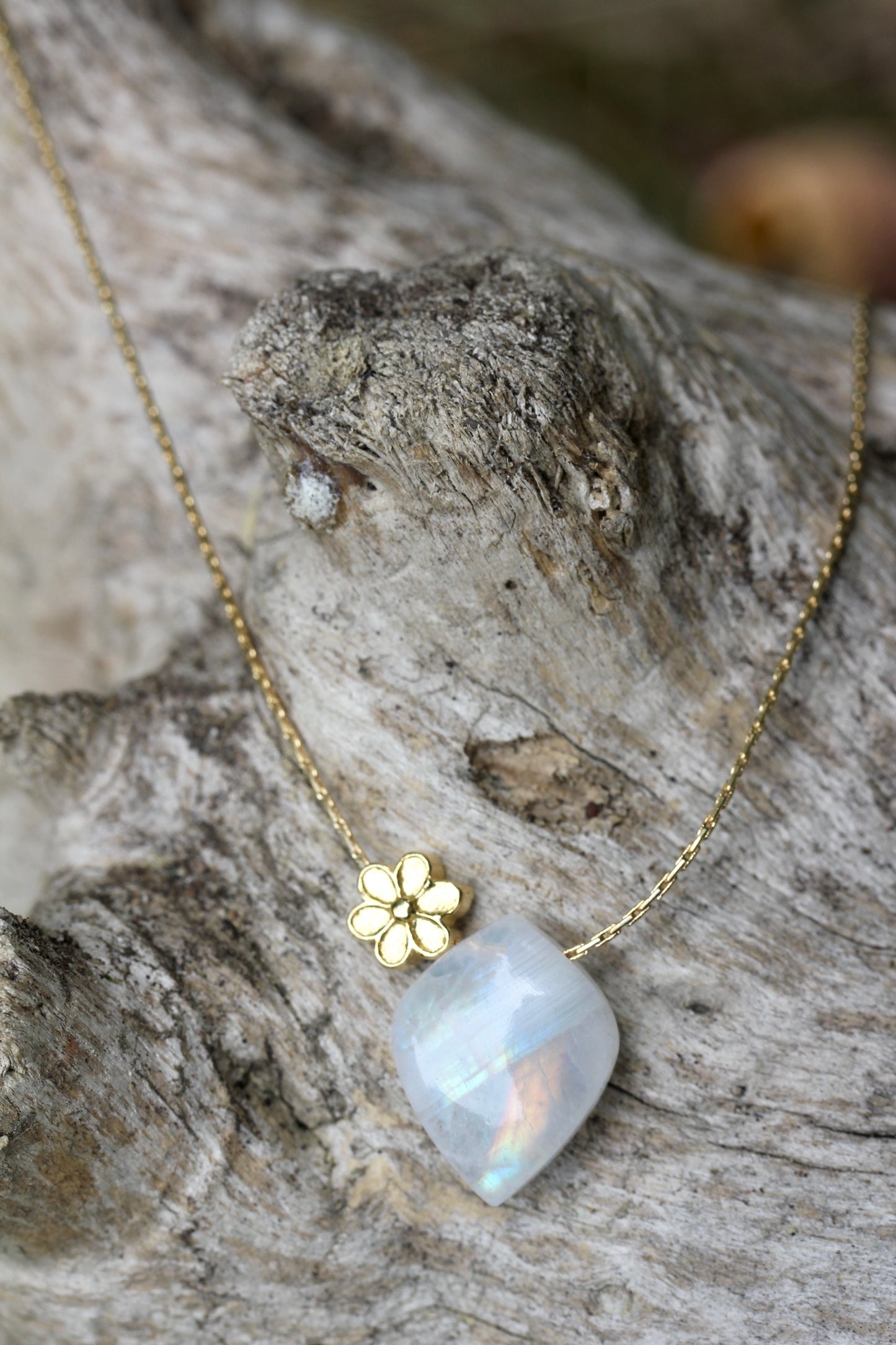 Rainbow Moonstone Floral Leaf Necklace