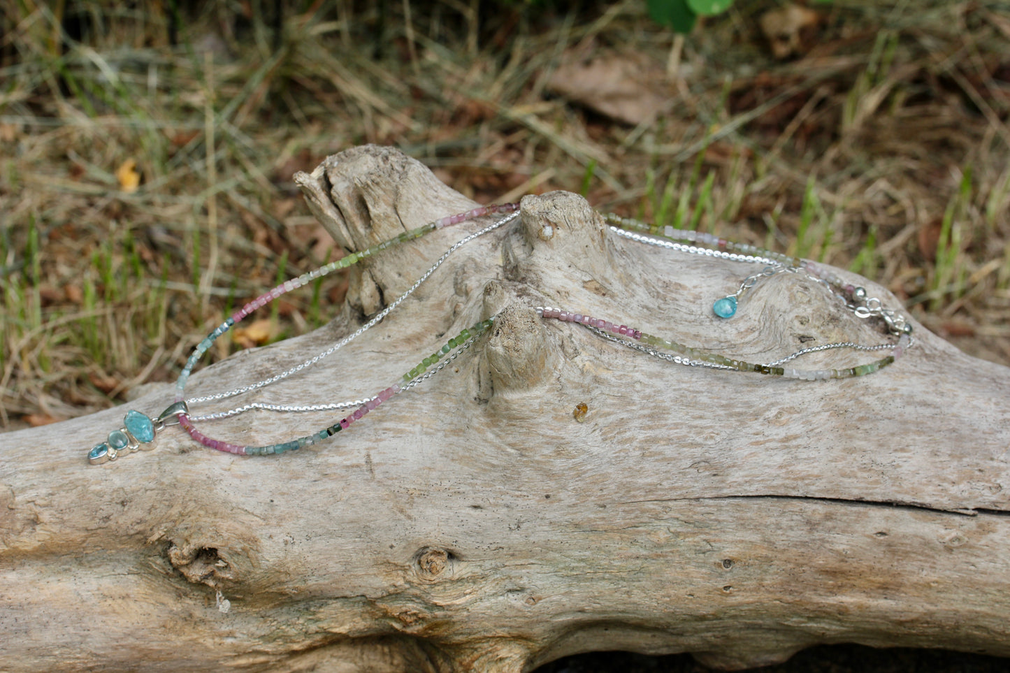 Blue Apatite Tourmaline Multi Strand Necklace