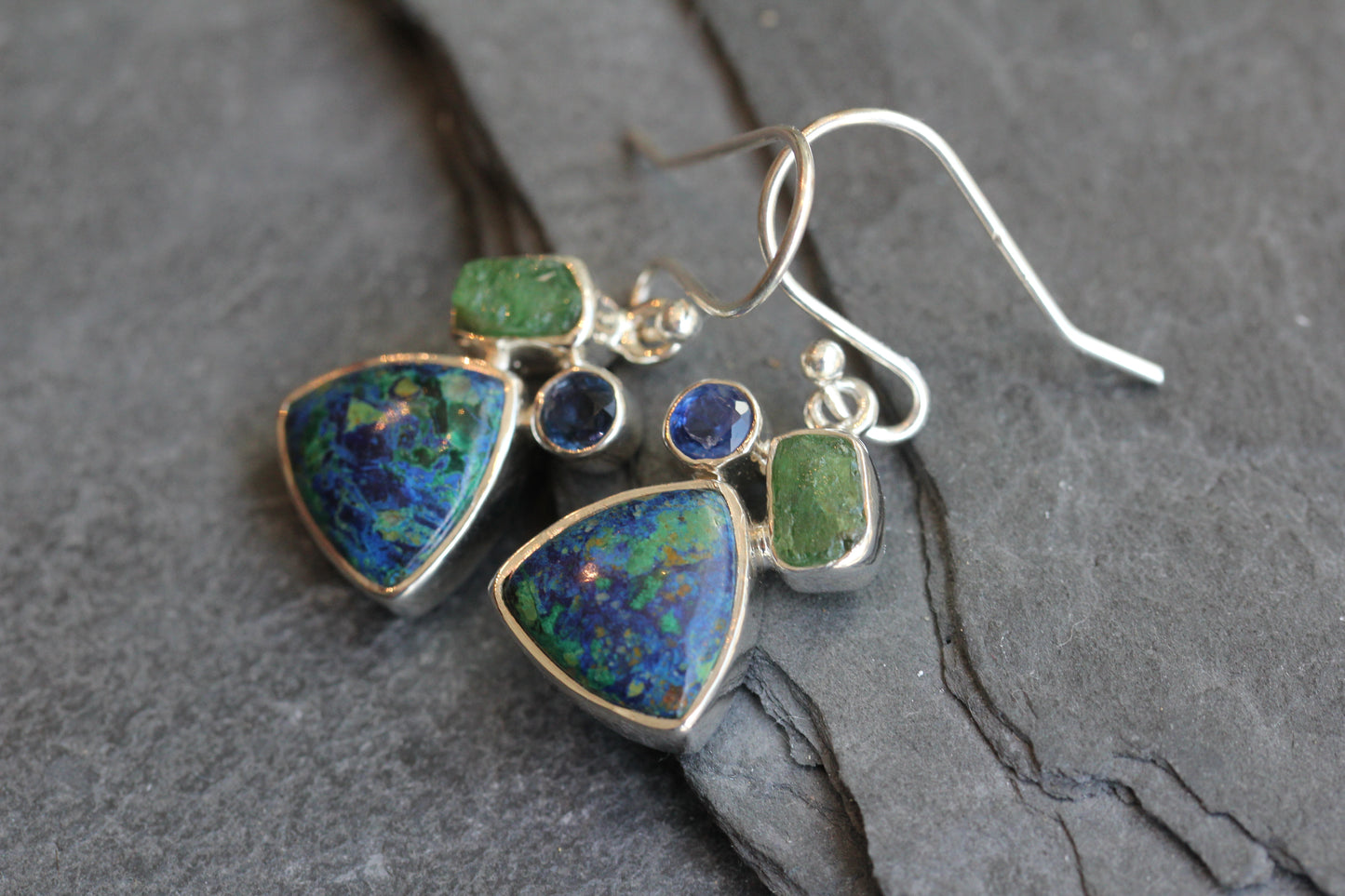 Azurite Malachite Emerald Kyanite Earrings