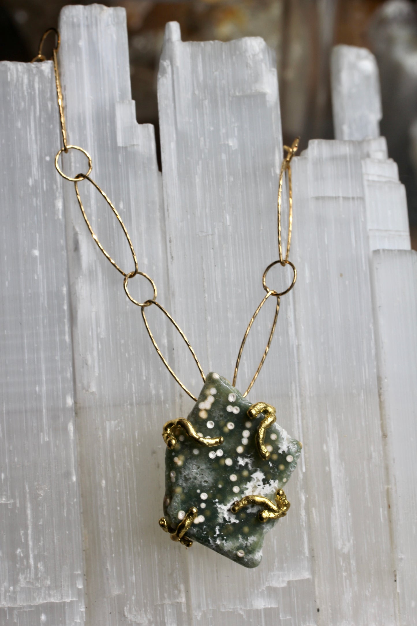Ocean Jasper Gold Link Chain Necklace