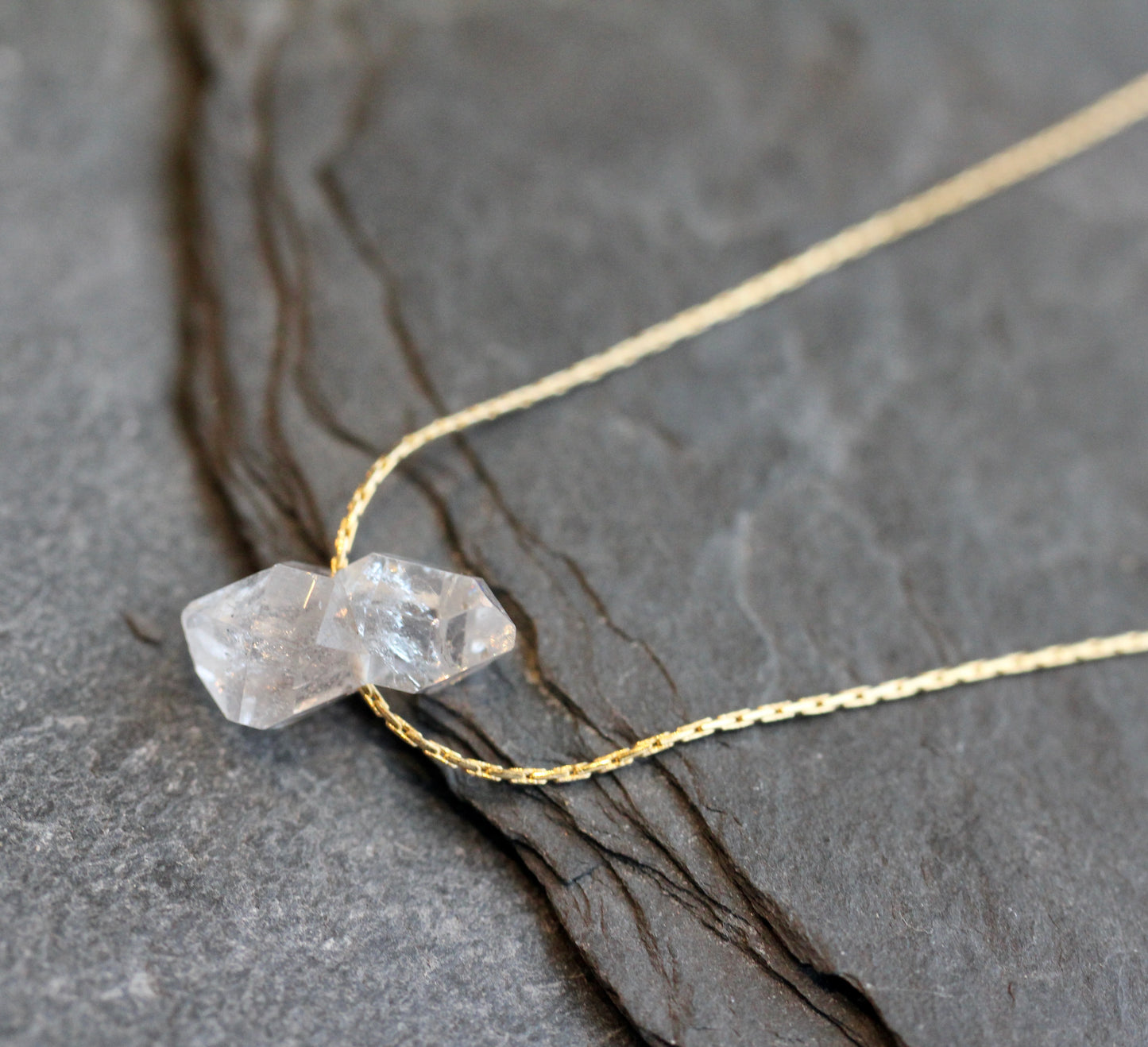 Herkimer Diamond Cluster Gold Minimalist Necklace
