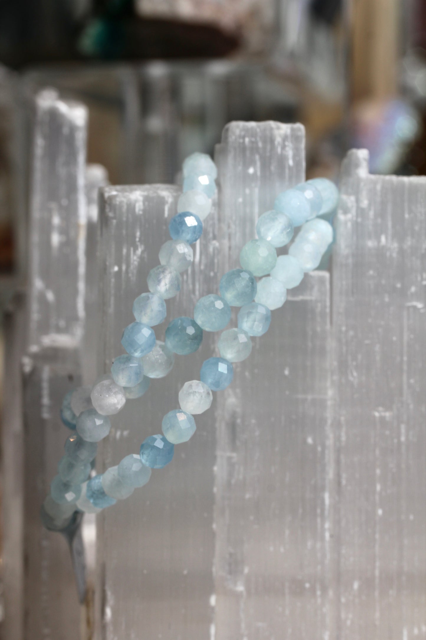 Aquamarine Bead Stretch Bracelet