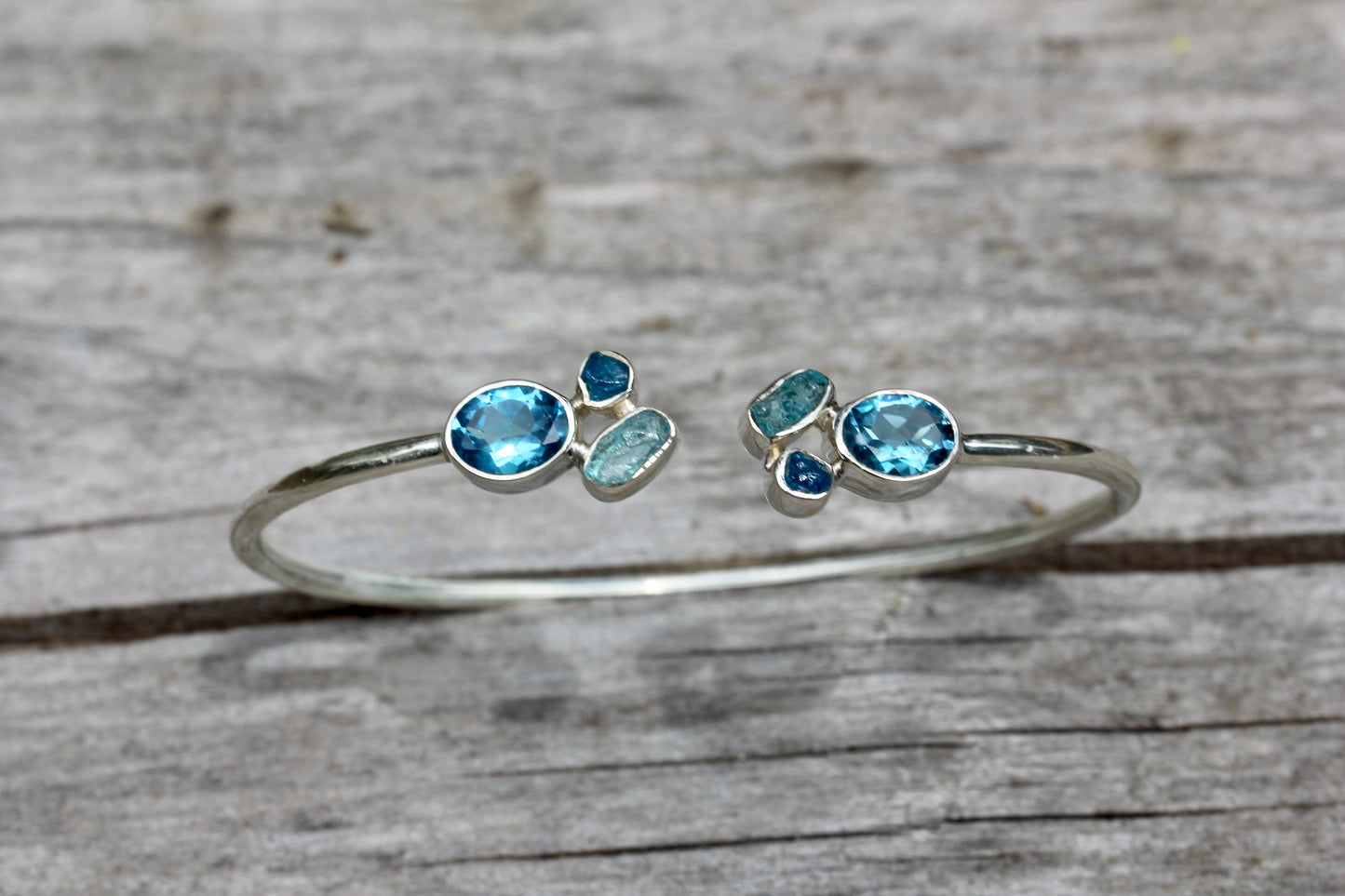 Blue Topaz Apatite Silver Flex Bracelet