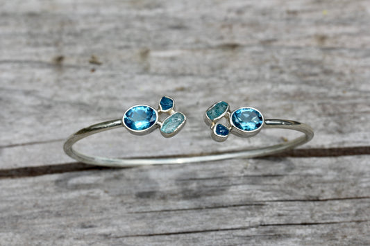 Blue Topaz Apatite Silver Flex Bracelet