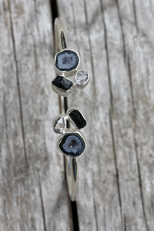 Geode Herkimer Diamond Silver Flex Bracelet