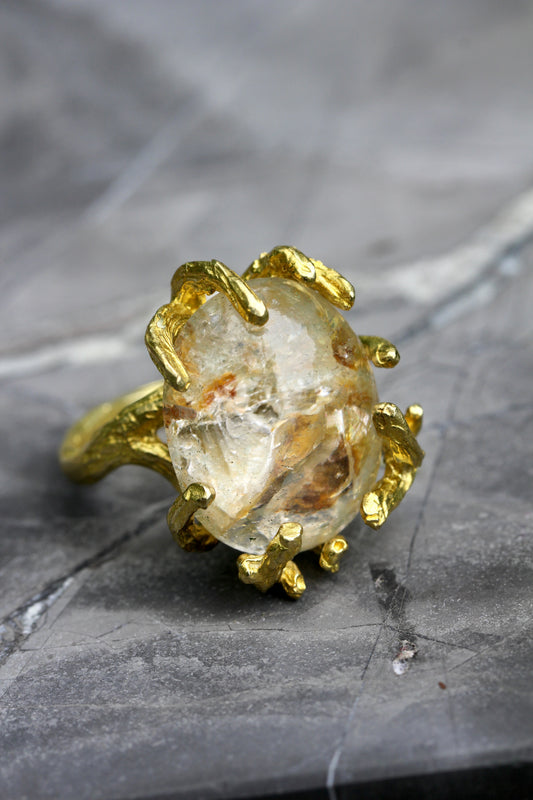 Lodolite Quartz Branch Ring