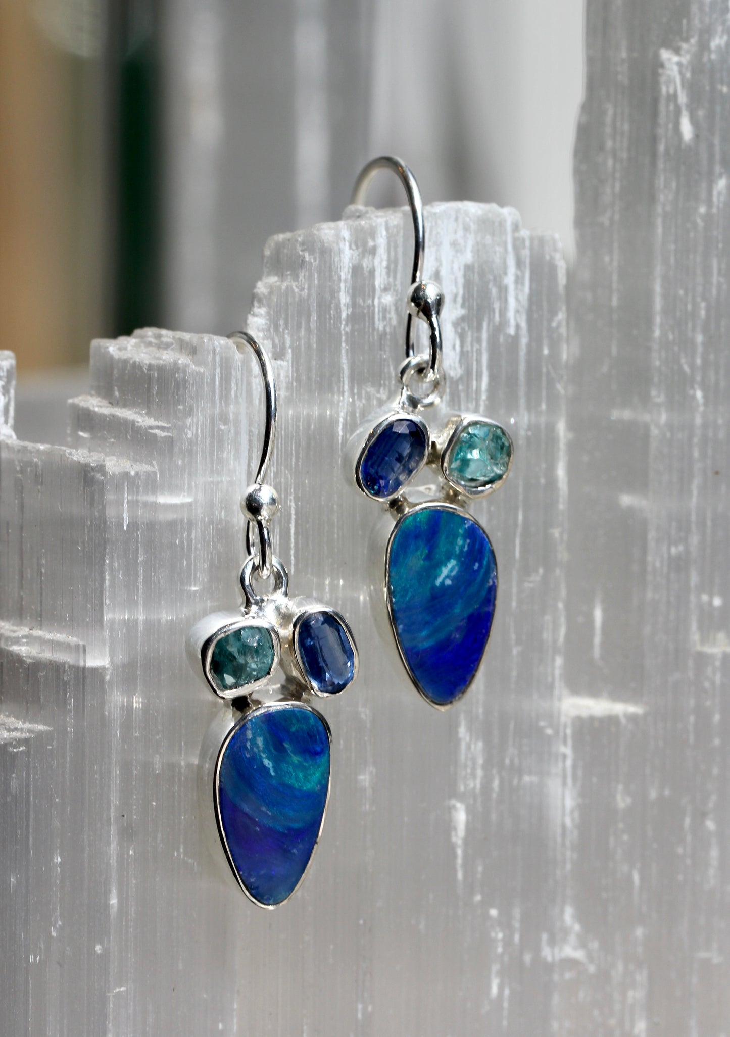 Australian Opal Kyanite Apatite Earrings