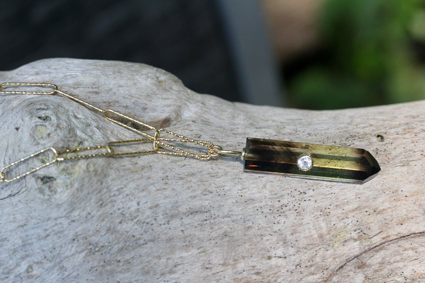 Bi Colored Smokey Quartz Crystal Gold Necklace