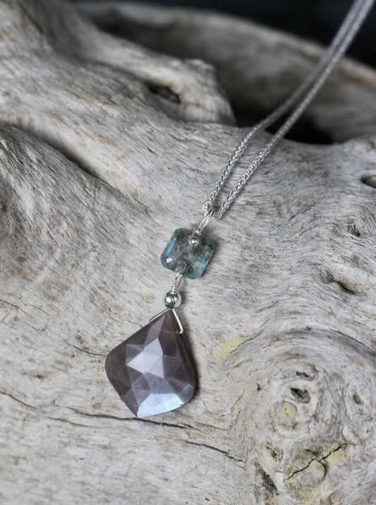 Grey Moonstone Aquamarine Necklace