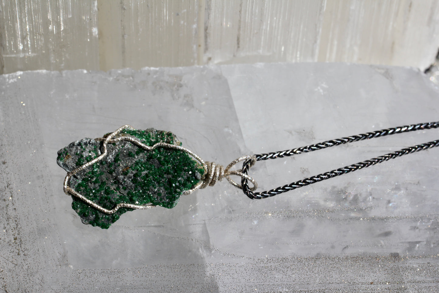 Uvarovite Silver Wrap Druzy Pendant