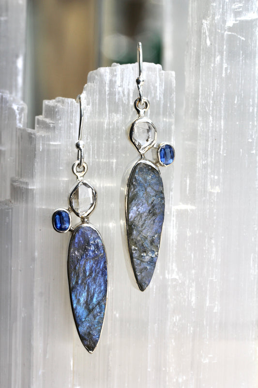 Labradorite Herkimer Diamond Kyanite Earrings