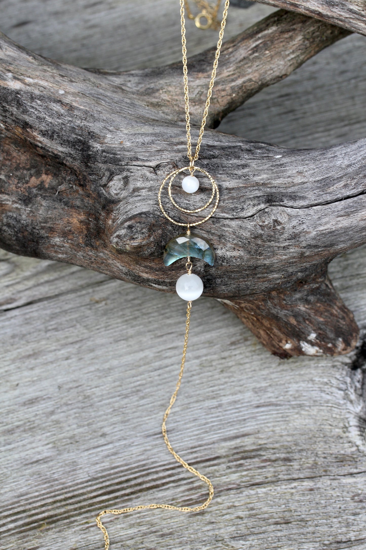 Labradorite Selenite Moon Goddess Gold Necklace