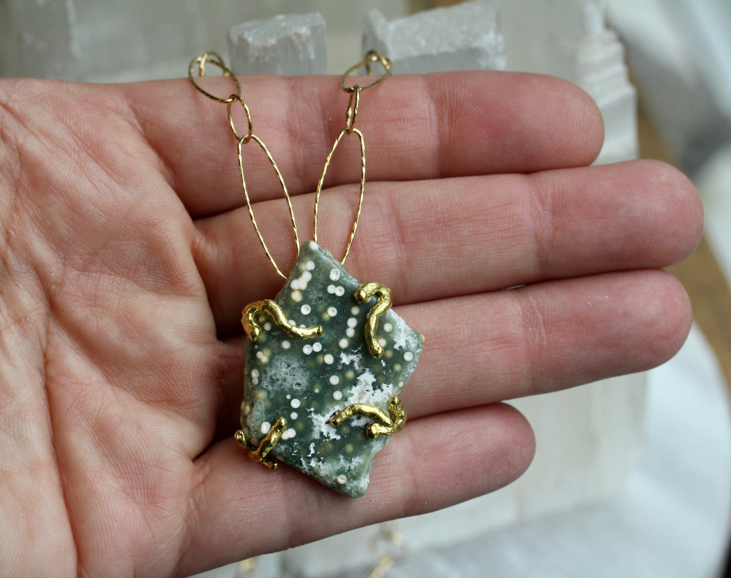 Ocean Jasper Gold Link Chain Necklace
