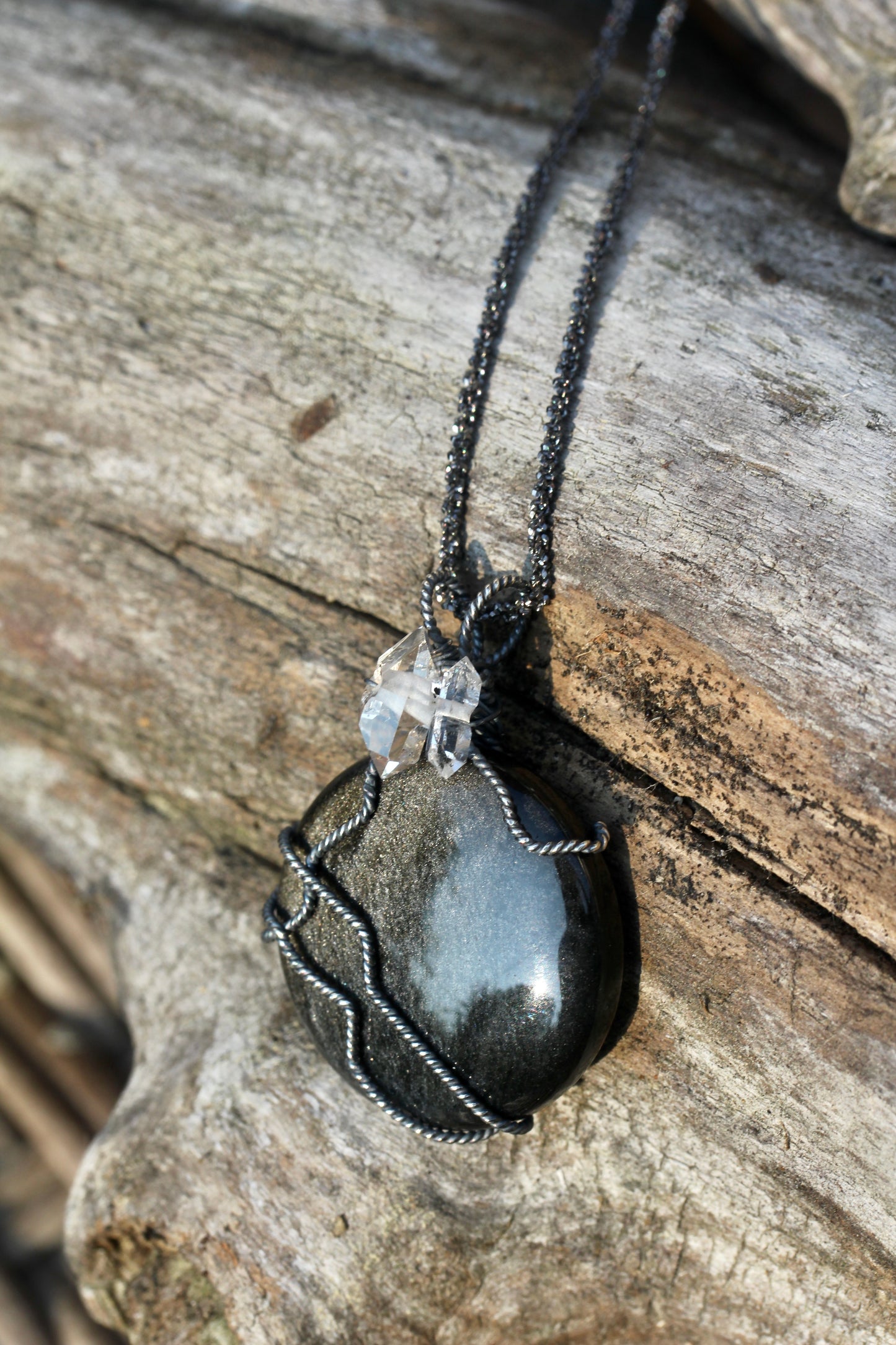 Silver Sheen Obsidian Quartz Necklace