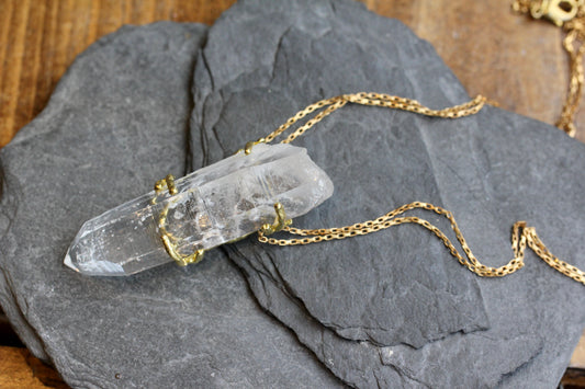 Quartz Crystal Chunky Brass Necklace