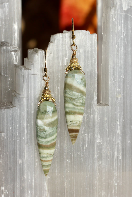 Green Opal Bali Cap Earrings