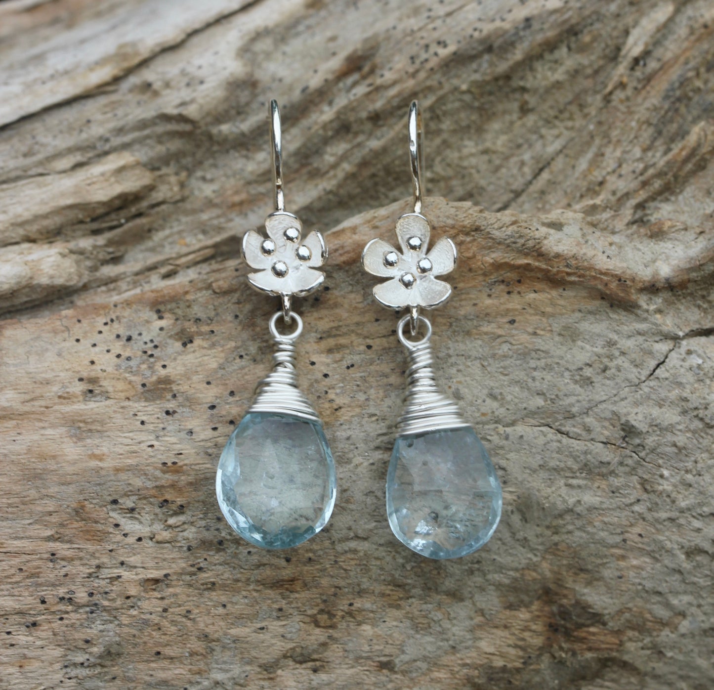 Aquamarine Flower Drop Earrings