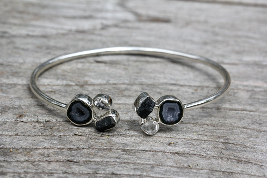 Geode Herkimer Diamond Silver Flex Bracelet