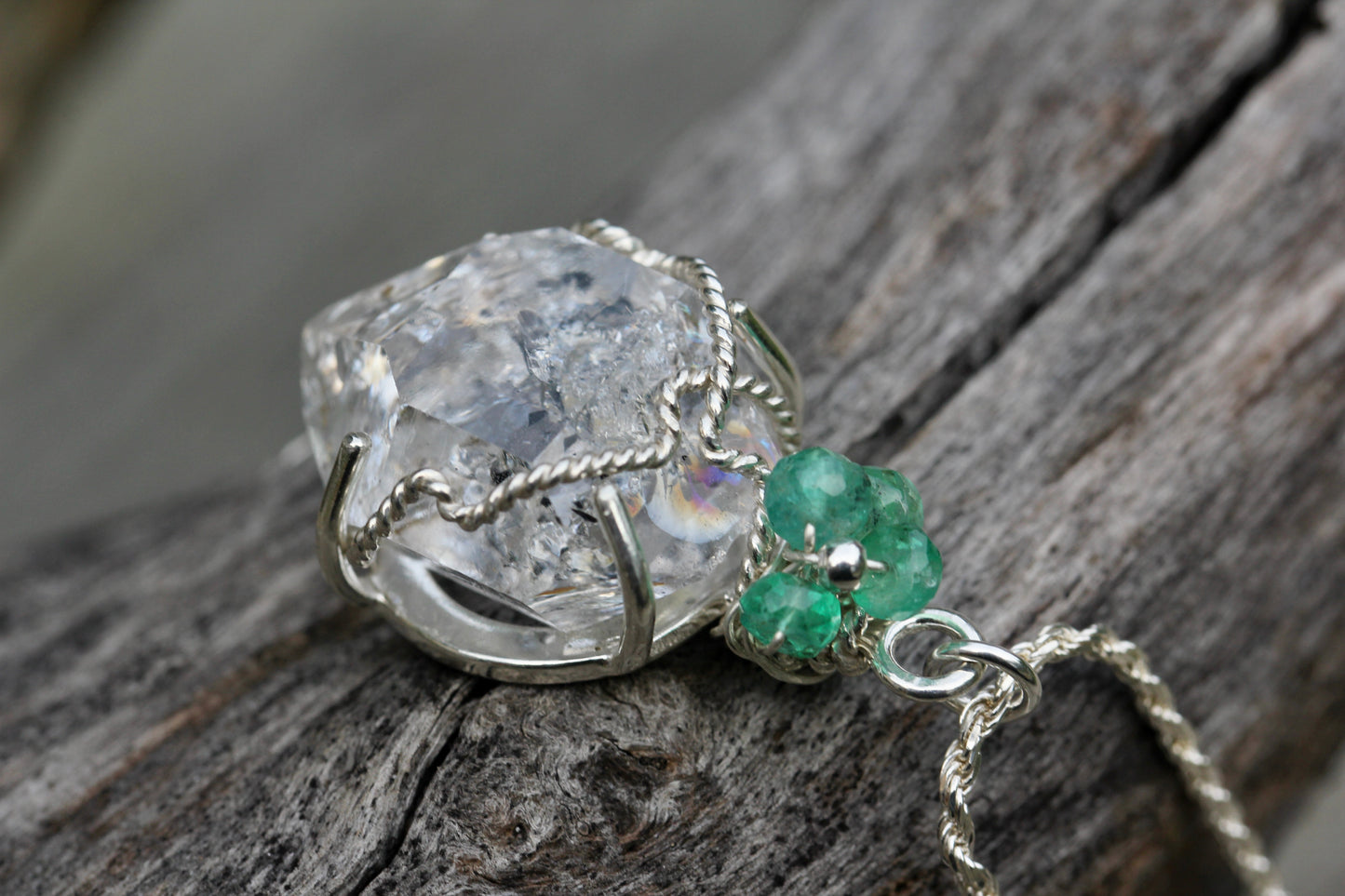 Herkimer Diamond Emerald Necklace