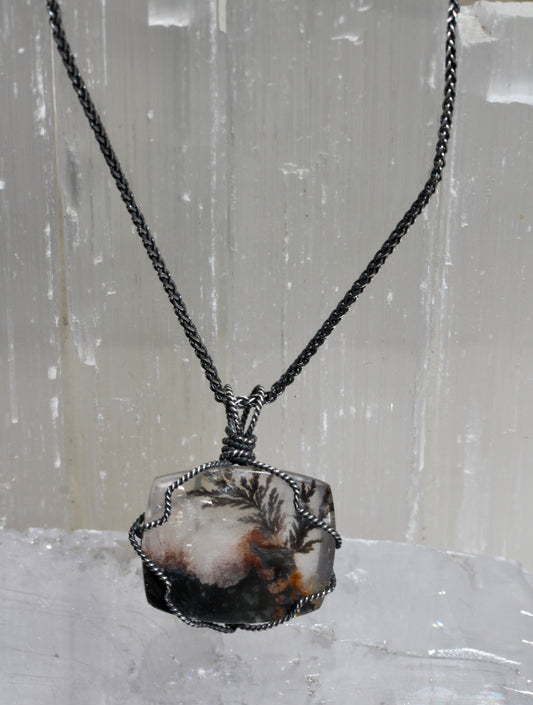 Dendritic Quartz Oxidized Silver Necklace