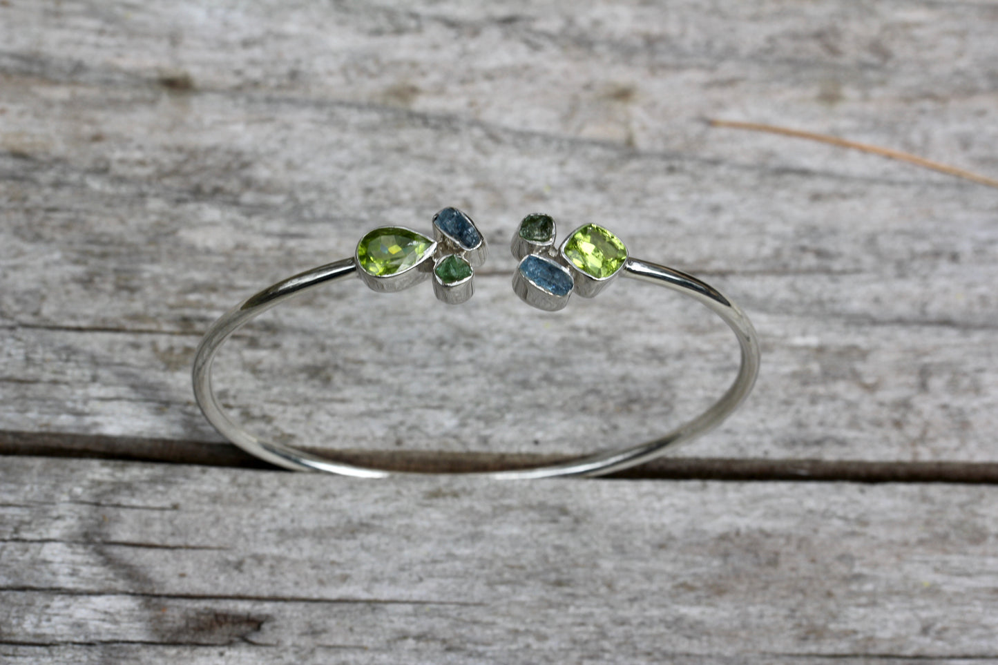 Peridot Aquamarine Silver Flex Bracelet