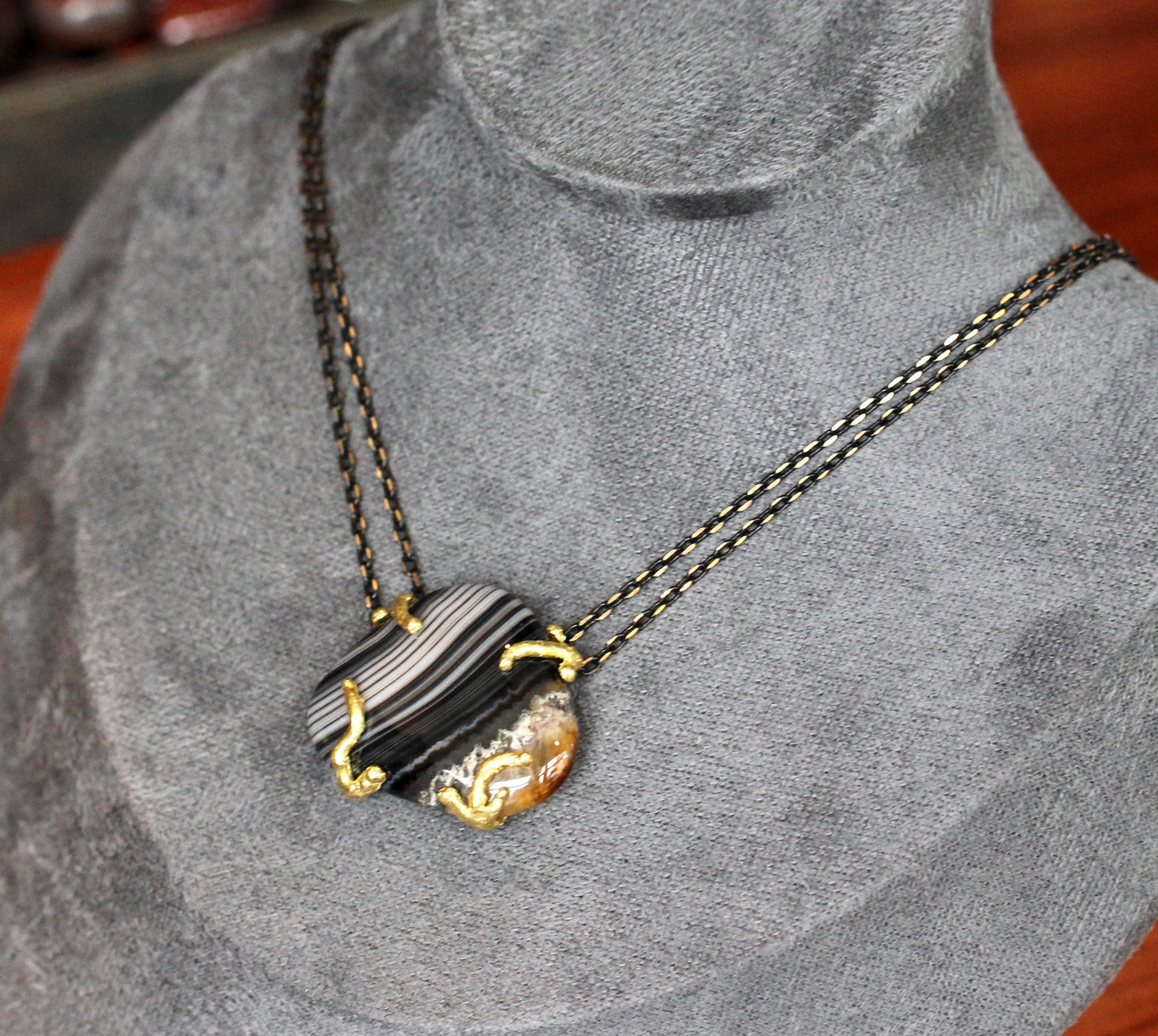 Banded Agate Brass Necklace