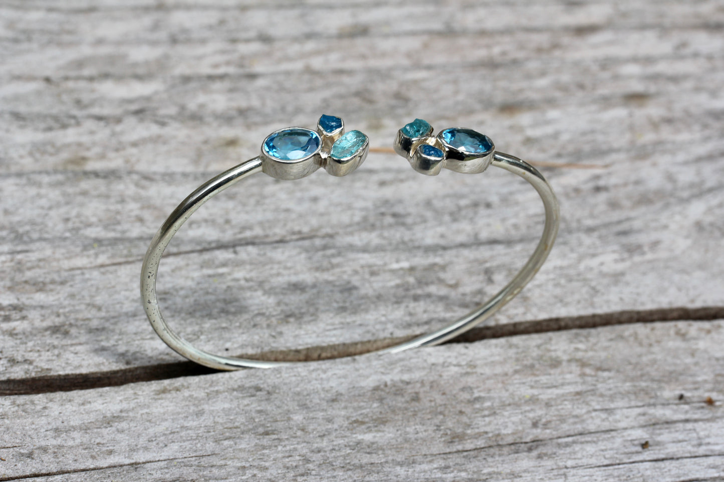 Blue Topaz Apatite Silver Flex Bracelet