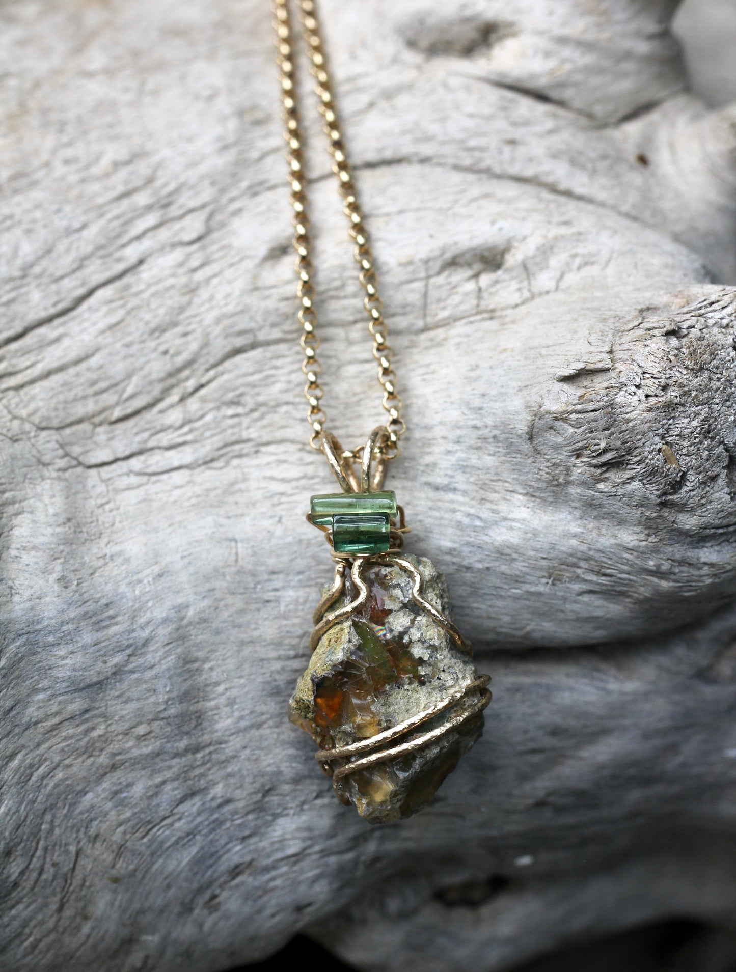 Ethiopian Opal Necklace with Green Tourmaline