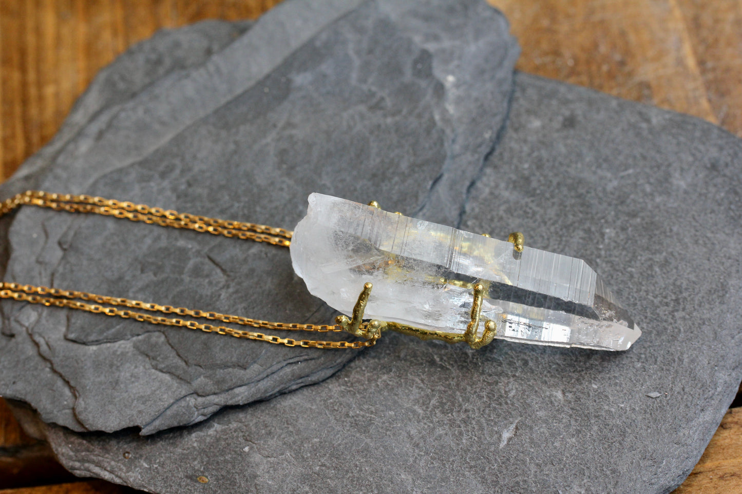 Quartz Crystal Chunky Brass Necklace