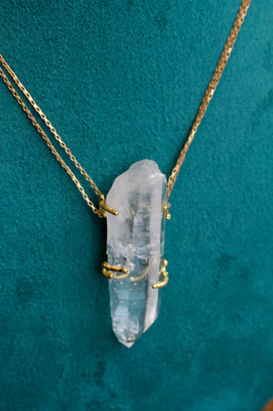 Quartz Crystal Chunky Brass Necklace
