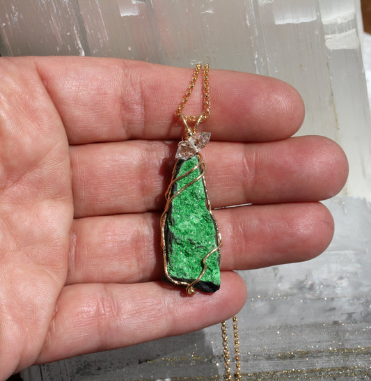 Uvarovite Druzy Pendant with Herkimer Diamond