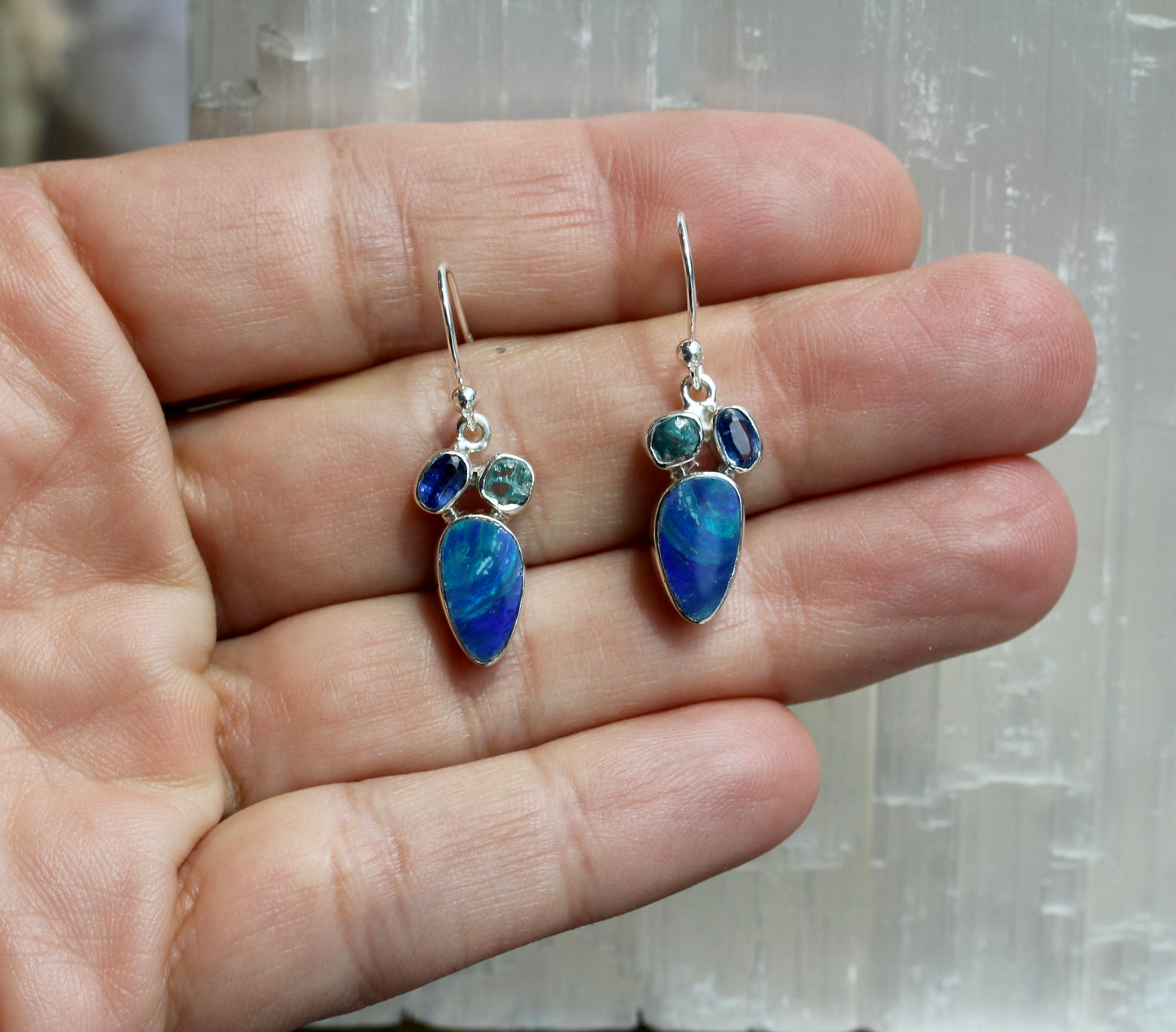 Australian Opal Kyanite Apatite Earrings