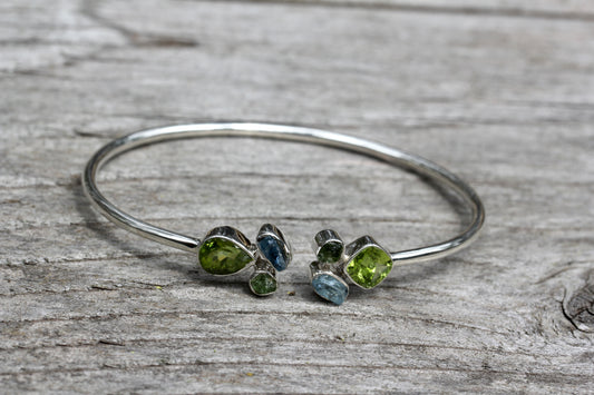 Peridot Aquamarine Silver Flex Bracelet
