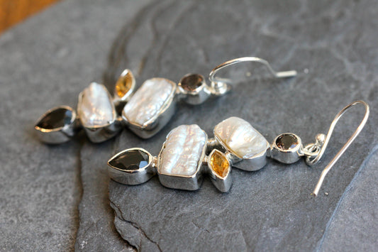 Fresh Water Pearl Smokey Citrine Earrings