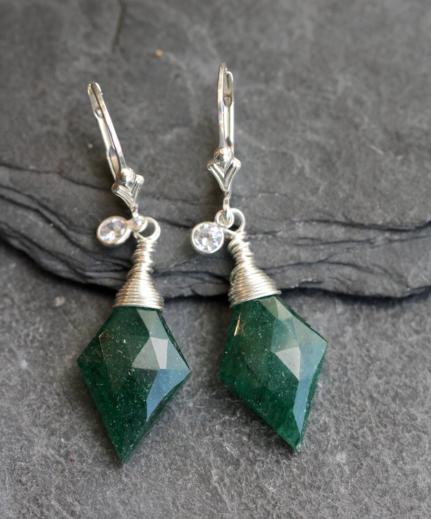 Green Aventurine CZ Diamond Drop Earrings