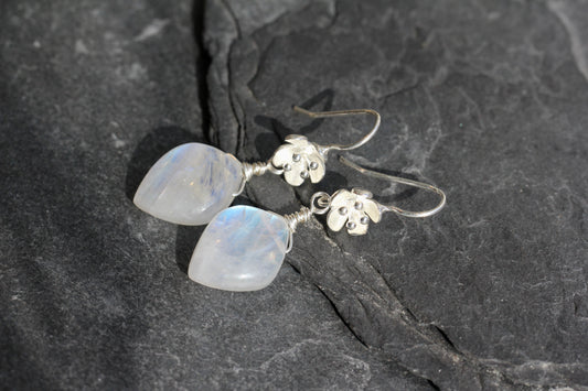 Rainbow Moonstone Flower Drop Earrings