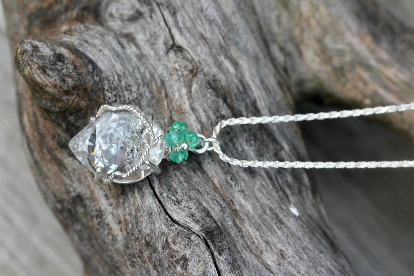 Herkimer Diamond Emerald Necklace