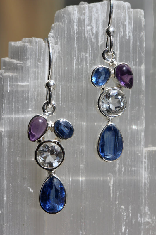 Kyanite Amethyst White Topaz Earrings