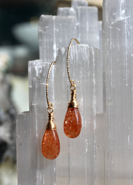 Sunstone Sparkle V Wire Gold Earrings