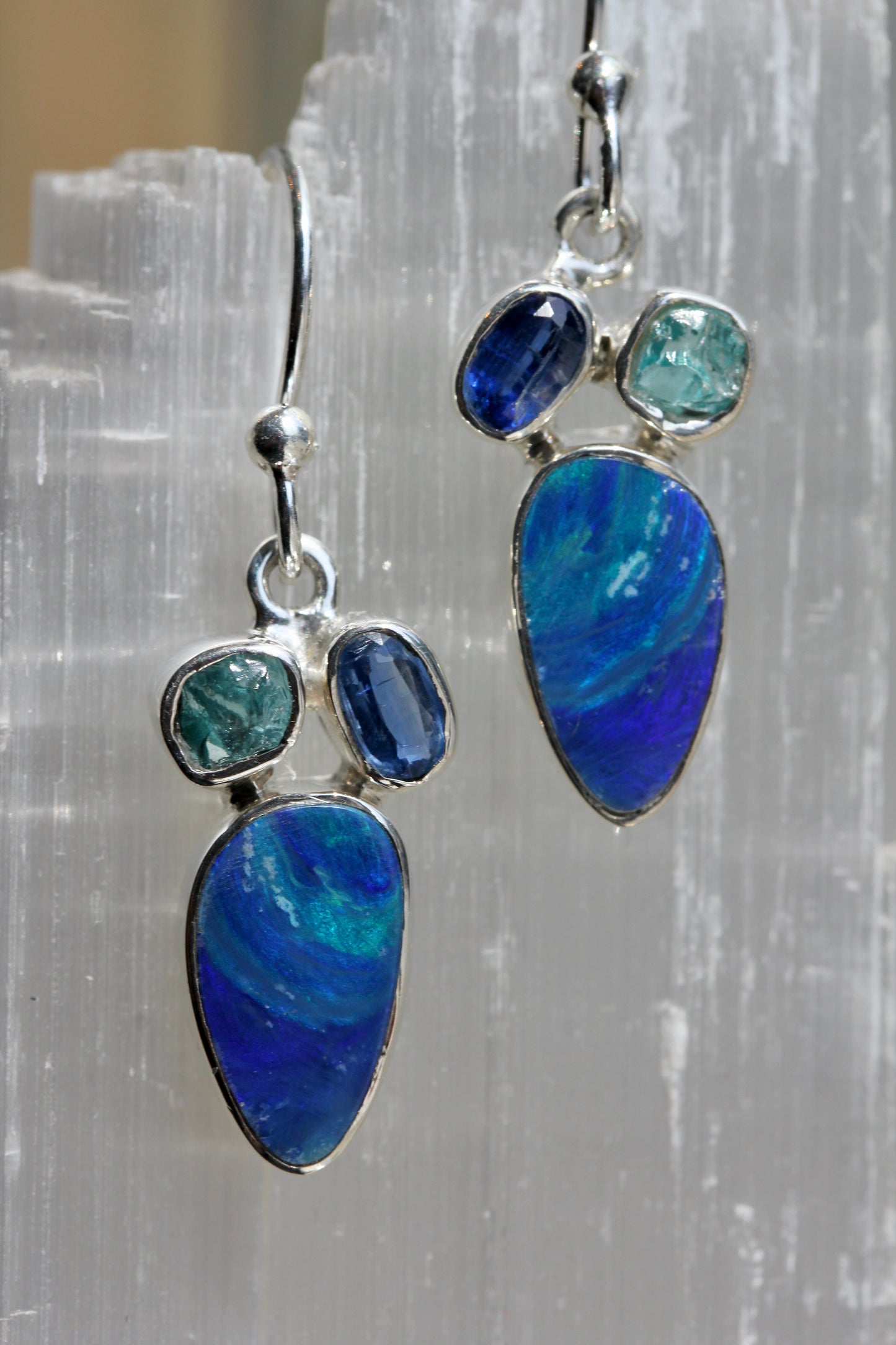 Australian Opal Kyanite Apatite Earrings