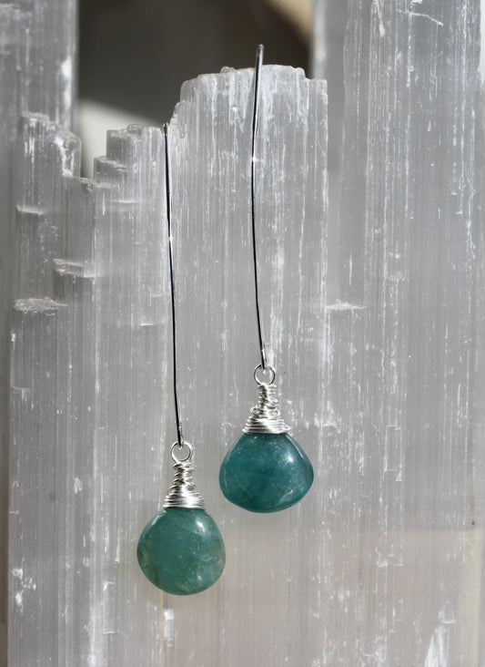 Grandidierite Long V Wire Earrings