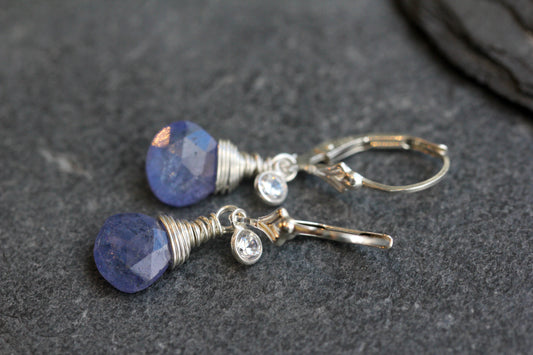 Tanzanite Cubic Zirconia Dainty Drop Earrings