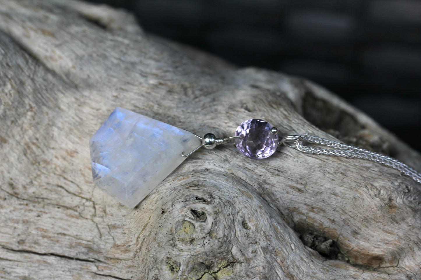 Rainbow Moonstone Amethyst Gem Necklace