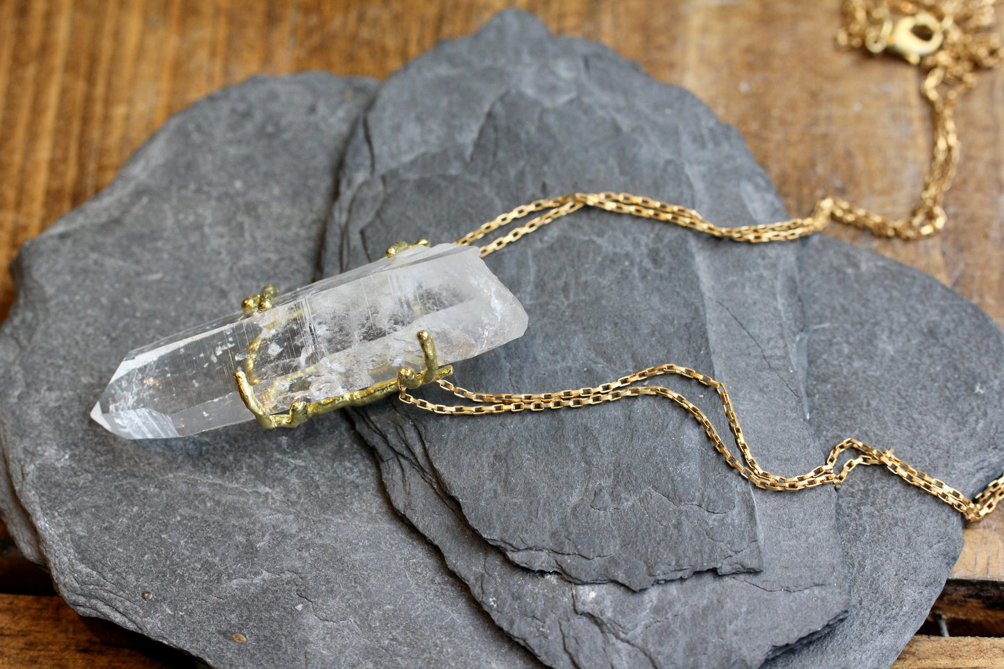 Quartz Crystal Chunky Brass Necklace