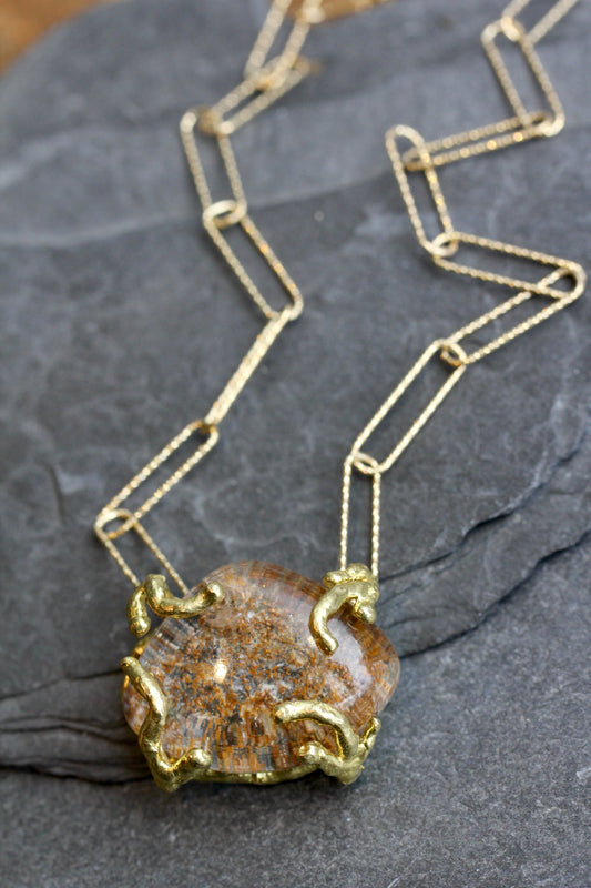 Lodolite Paperclip Gold Chain Necklace