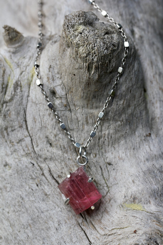 Pink Tourmaline Crystal Necklace