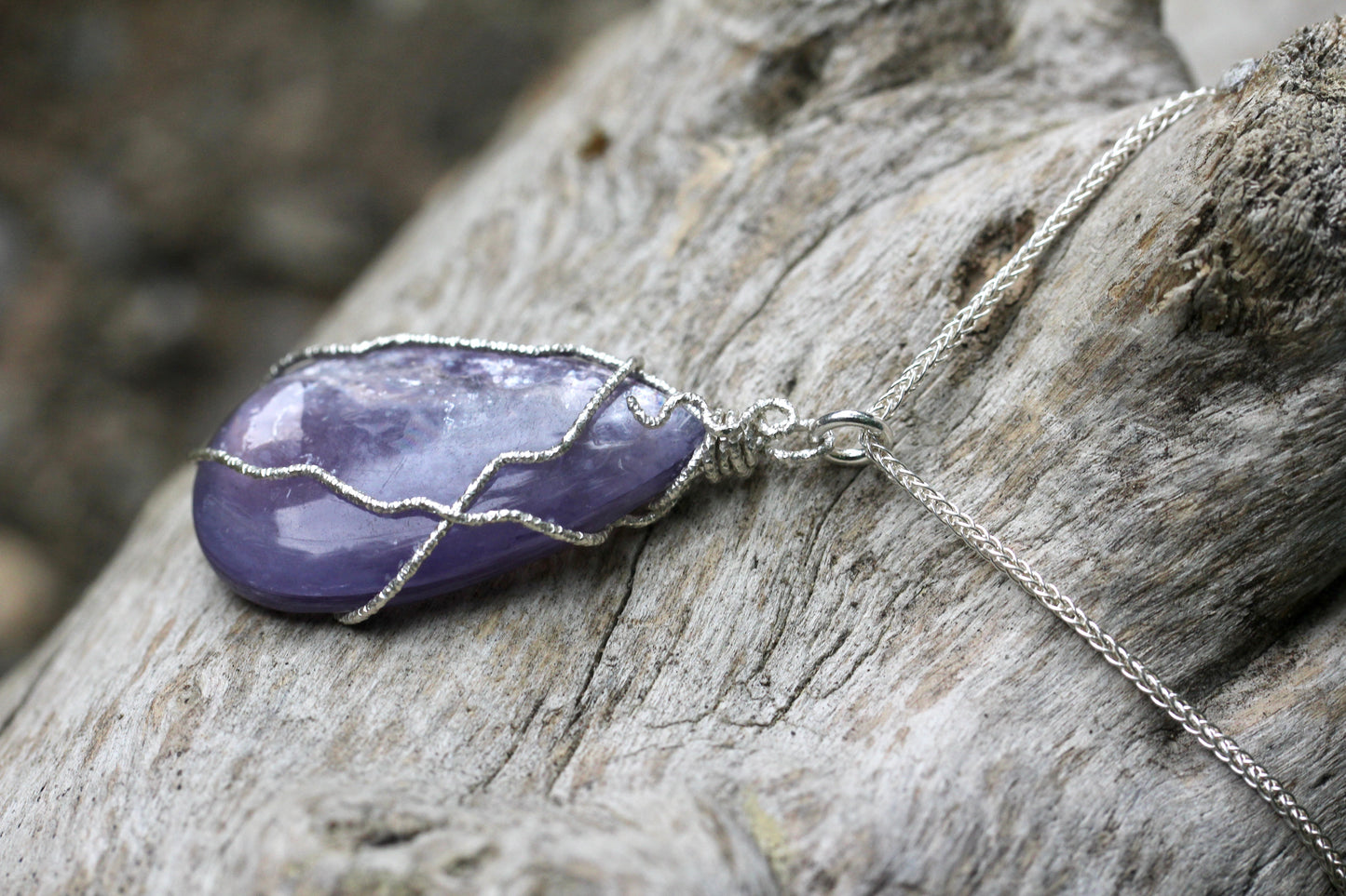 Lepidolite Teardrop Silver Necklace