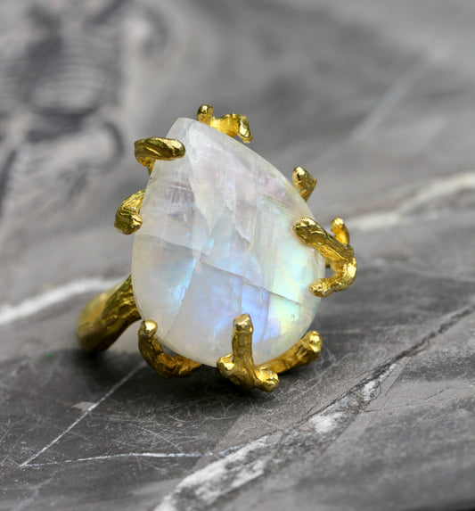 Rainbow Moonstone Branch Ring